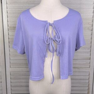SHEIN (Curve) Cropped Tie Front Top Light Purple-2XL